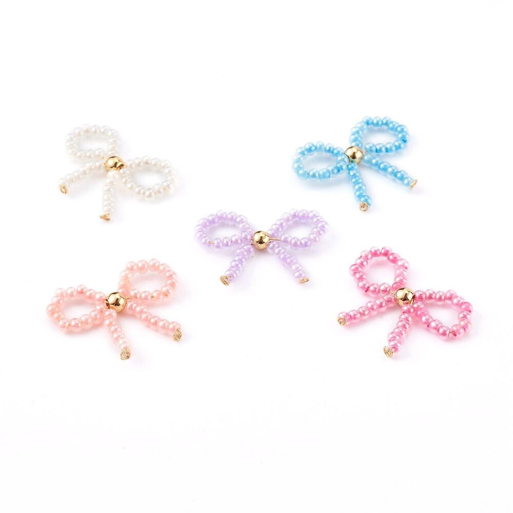 2465 50 pcs Random Colors Bowknot Glass Charms Handmade Seed Bead Bow Tie